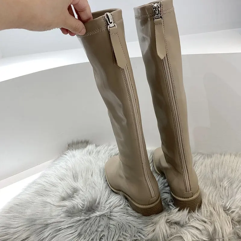 LazySeal Autumn Winter Low Heel Women Concise Long Boots High Quality Soft Leather Square Toe Casual Knee-high Boots Botas Mujer