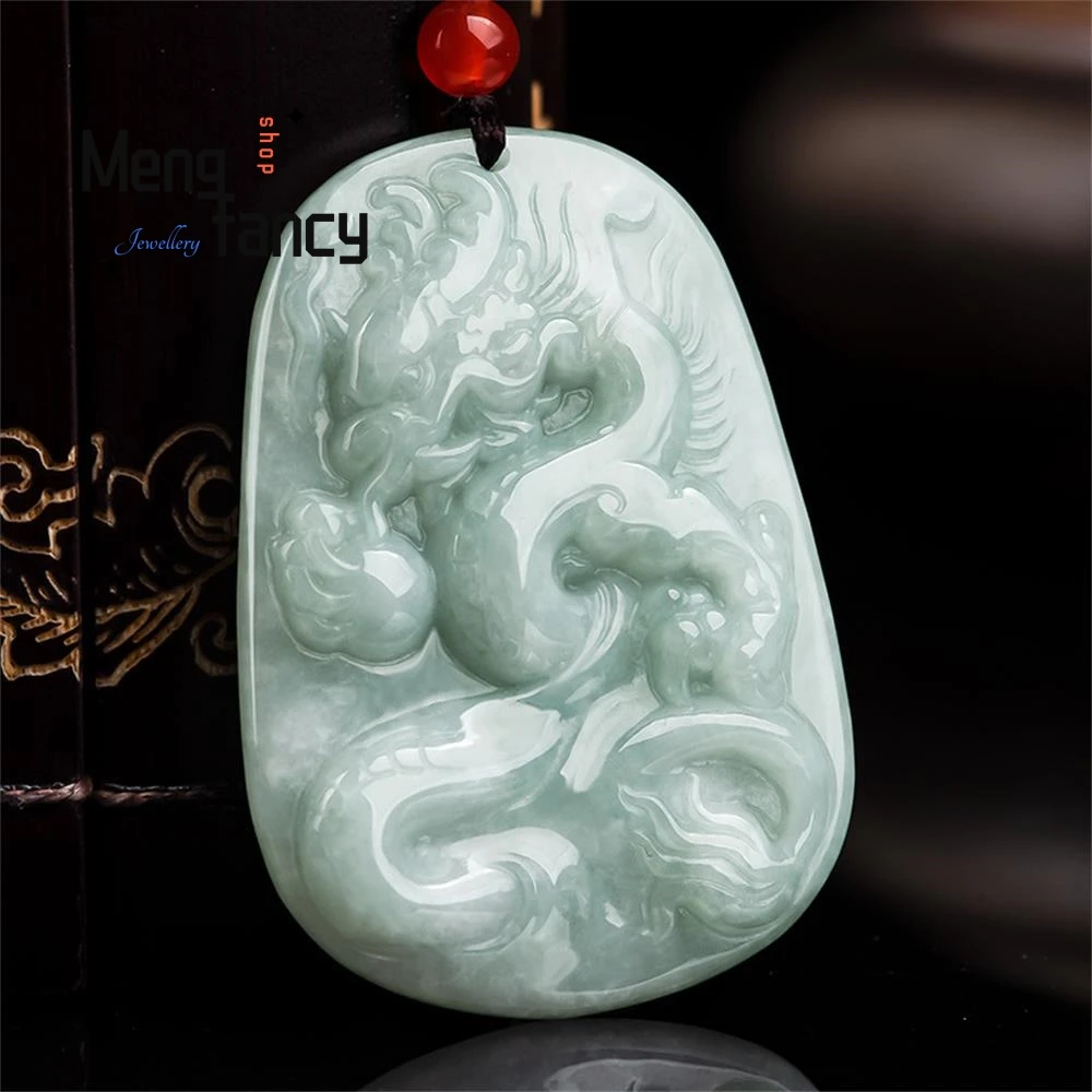 

Natural Myanmar A-goods Jadeite Light Green Dragon Sign Flying Dragon In The Sky Ice Jade Pendant Mascots Luxury Fashion Jewelry