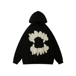 Vintage Hooded Sweatshirt for Men and Women Streetwear HipHopRetro Embroidery PatchHoodedSweatshirtFashion Y2K,Loose Sweatshirt