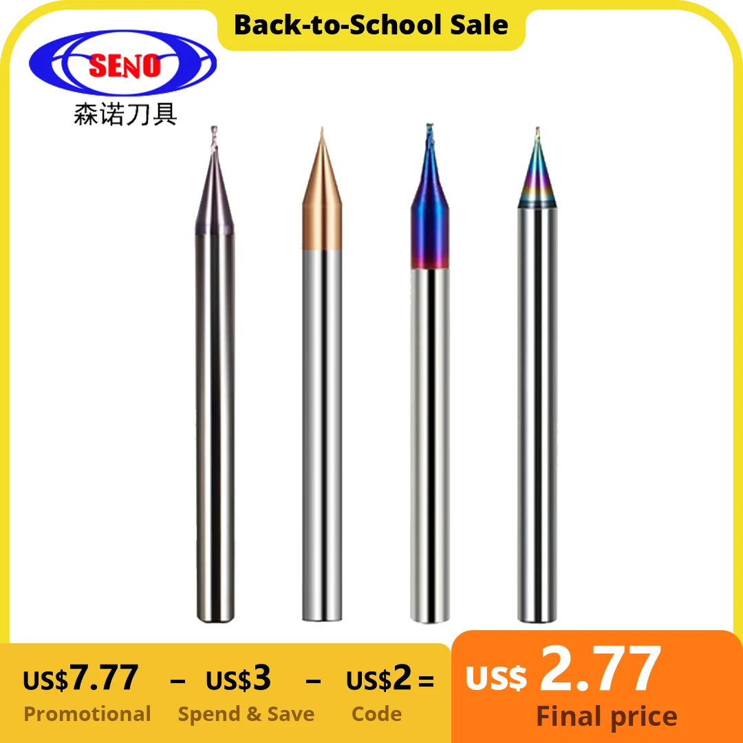 

SENO HRC55 65 Micro Carbide End Mill 2 Flutes 0.2-0.9mm DLC Flat Endmills Shank Milling Cutter Mirco Carbide CNC Engraving Bit