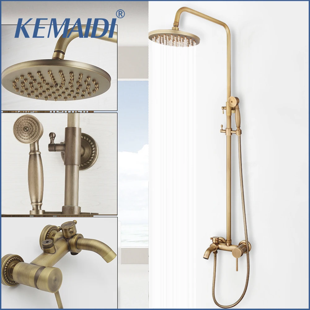 

KEMAIDI 8" Showerhead Bathroom Faucet Antique Brass Waterfall Shower Set Hot&Cold Mixers Tap Wall Mounted Rainfall Shower Faucet