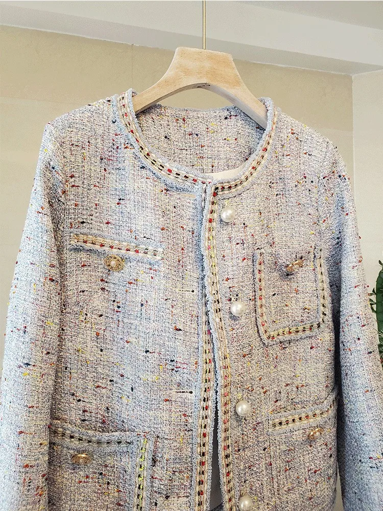 Elegante giacca da donna in Tweed monopetto con collo a O da donna cappotto da donna Slim Fit in Twill giacche da festa Vintage in stile francese