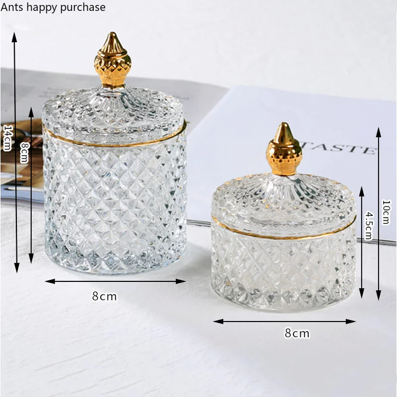 Transparent Glass Jar with Cover Storage Tank Jewelry Box Storage Boxes Cotton Swab Box Candy Jar Storage Bottles Home Organizer