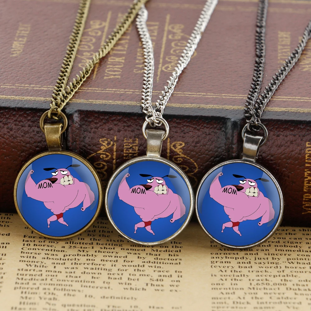 Hot Cartoon Courage the Cowardly Dog Glass Dome Pendant Necklaces Women Men Jewelry Accessories Gifts for Kids