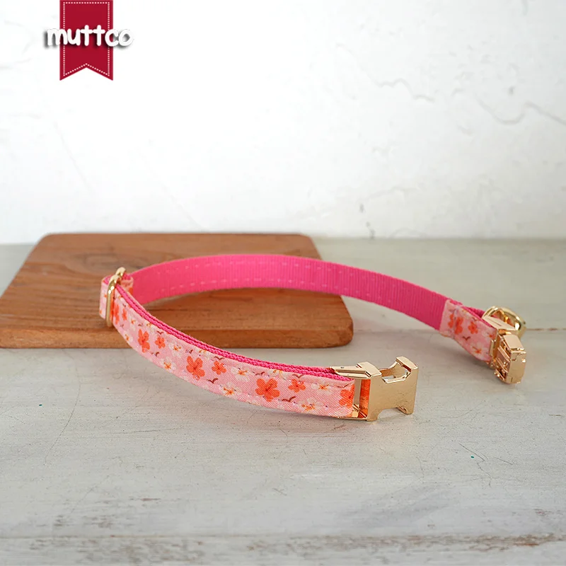 MUTTCO Retail Engraved Beautiful Flower Pattern Design Handmade ORANGE PINK DAISY collar Unique Design Cat collar 2 size UCC167