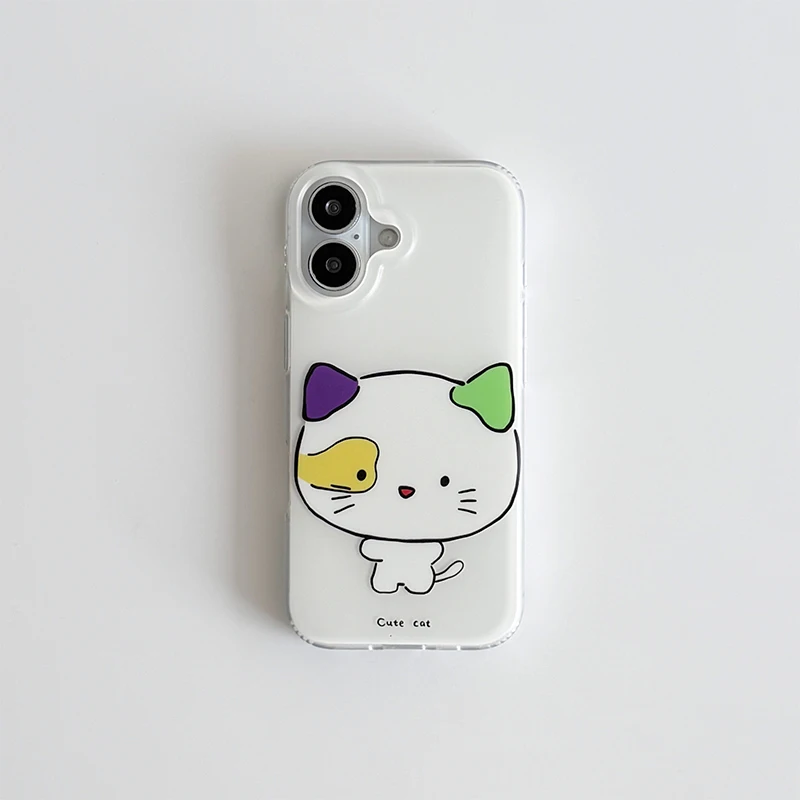 White Background Graffiti Cat Cute Phone Case For iPhone 17 Air 16 ProMax 15 14 Plus 13 12 11 Pro Shockproof Silicone Back Cover