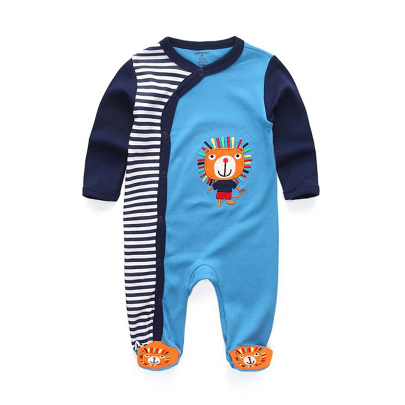 Kiddiezoom Fashion Classic Blue Lion Print long Sleeve Causal Baby Boy Girl Rompers Soft 100%Cotton Newborn Jumpsuits Clothing