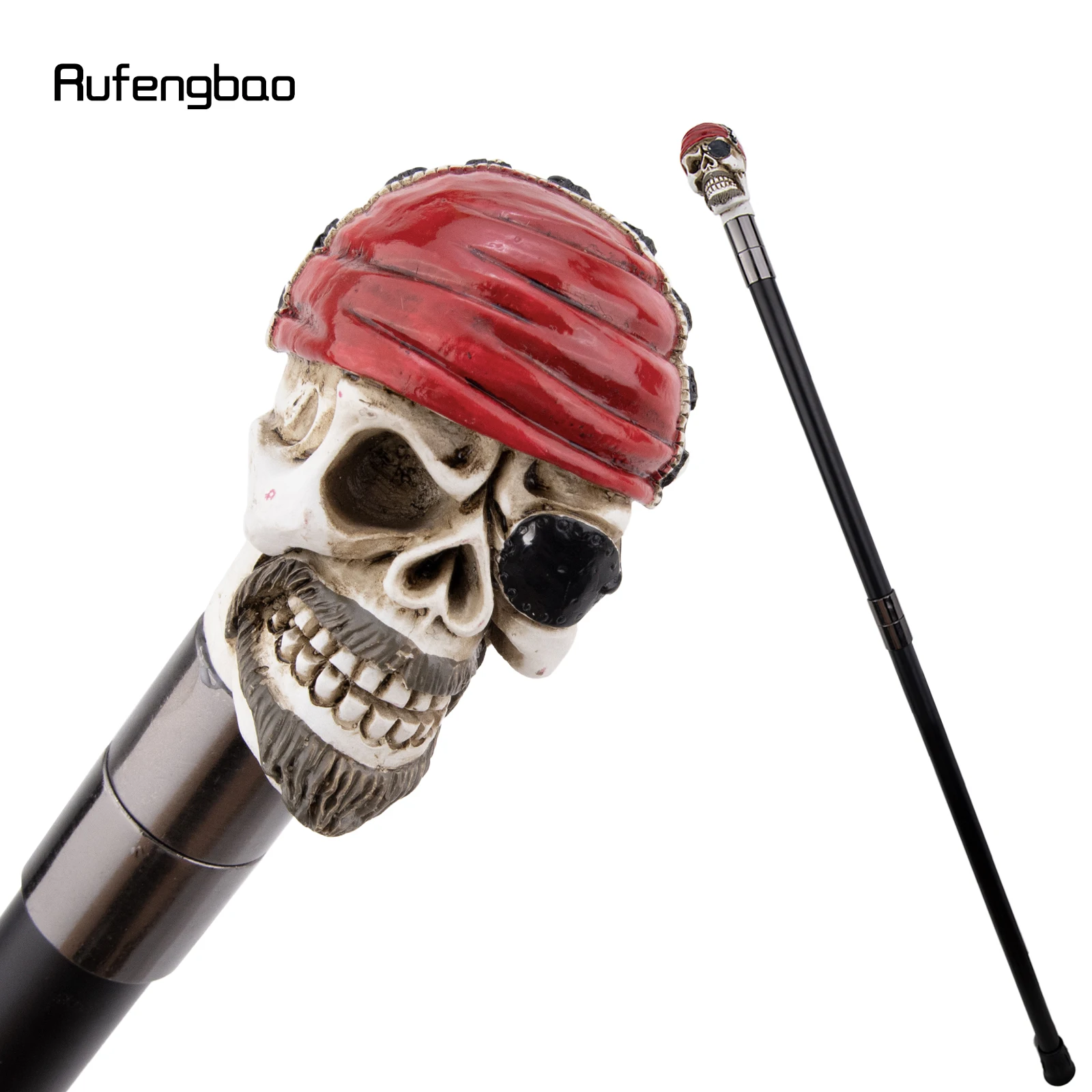 

White Resin Red Hat Skull Head Walking Cane Fashion Decorative Steel Stick Gentleman Elegant Cosplay Cane Knob Crosier 93cm