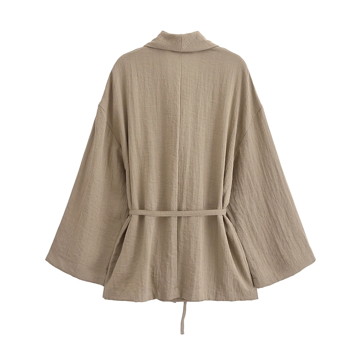 Tangada Women Khaki Oversized Cotton Linen Kimono Blouse With Slash 2024 Ladies Tops 6P077