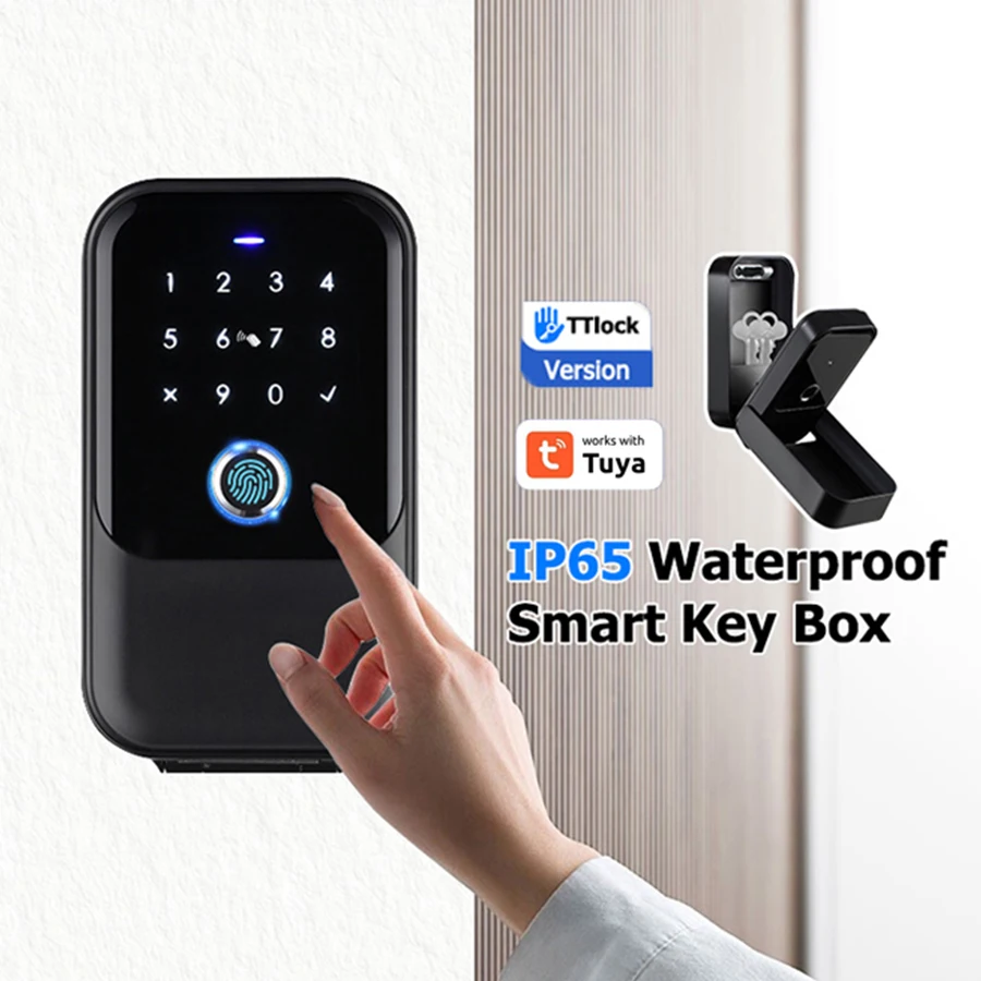 Smart Key Box Waterproof Tuya Ttlock Fingerprint Bluetooth Wifi Digital Security Lockbox APP Remote Access Airbnb Door Lock Box