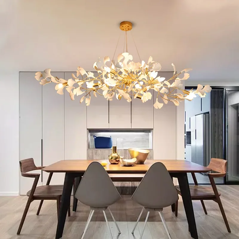 

Nordic Apricot Leaf Art Creative Personality Chandelier Wrought Iron Petal Interior Lighting Living Room Dining Room Bedroom