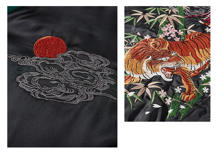 2024 Men\'s Double-sided Tiger Embroidered Jackets Men\'s Women\'s Baseball Clothes Yokosuka Satin Personality Long Sleeve Jacket