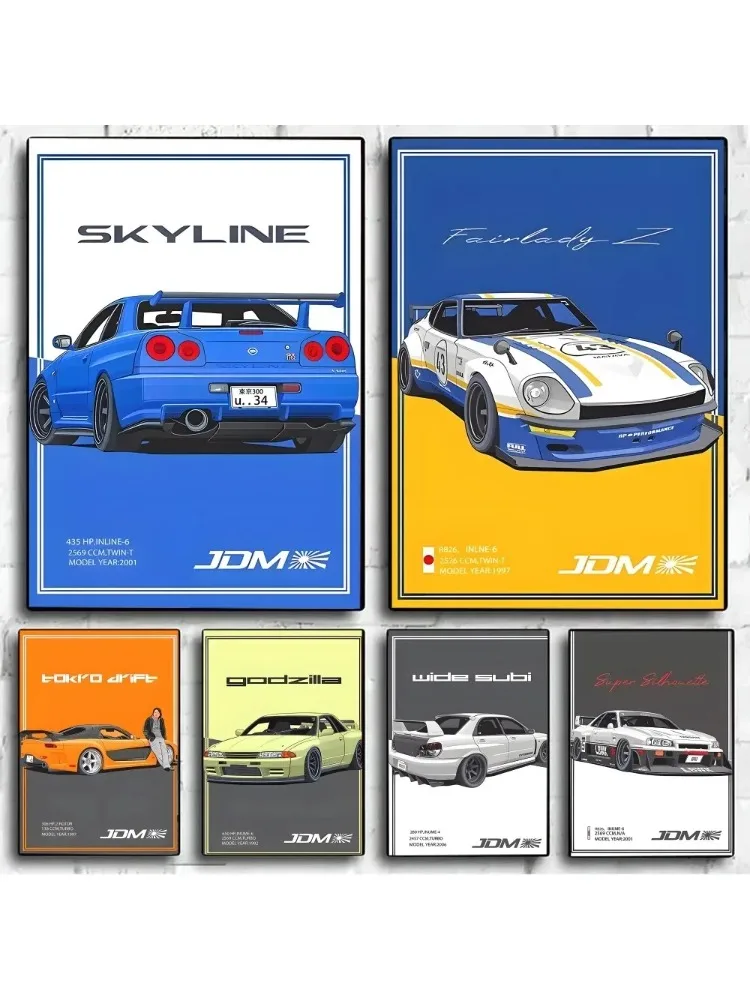 Affiche de voiture de course GTR Vintage rapide et furieux, papier Kraft rétro, Art mural pour chambre à coucher, étude, Club, Bar, décoration murale de voitures de Sport Sti