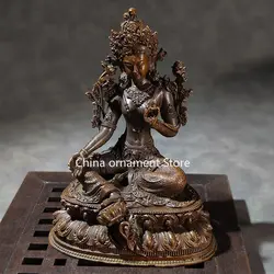 Retro Green Tara Buddha Alloy Ornament Desktop Home Offering Bodhisattva Statue Tantra Nepalese Bronze Collection