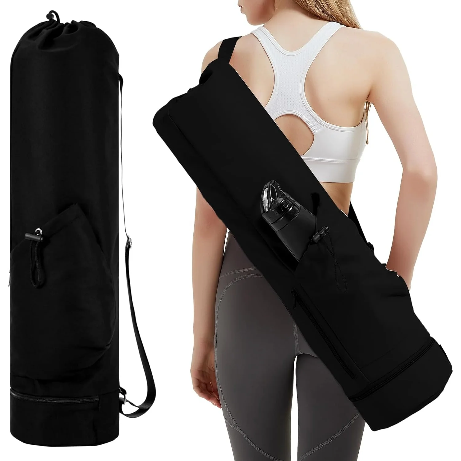 Lightweight Yoga Mat Bag w/ Water Bottle Pocket & Wet Pocket, Fits 1/8
