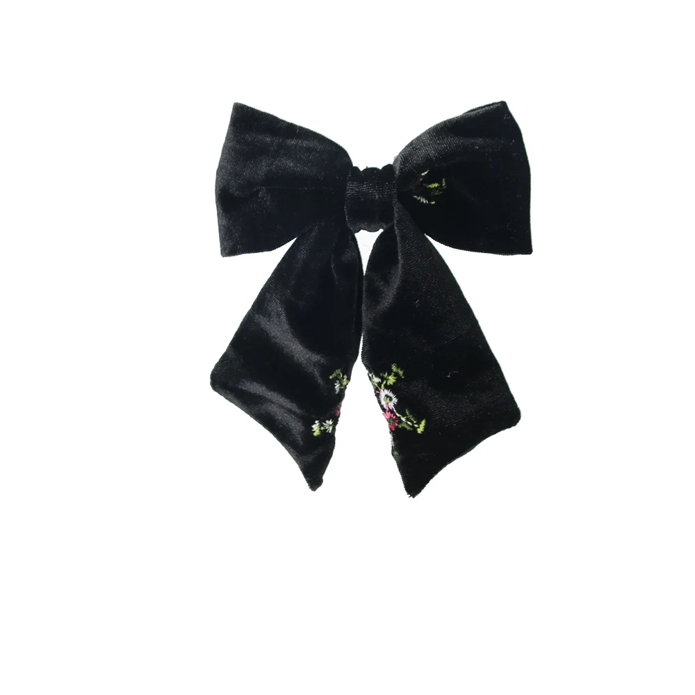 Girls Velvet Embrodiery Floral Girls Headband Elegant Hairbow Hair Accessories Dressy bow clip