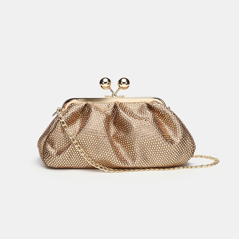 Luxury Sparkling Rhinestone Clip Bag,fashion Unique Metal Chain Crossbody Bag,high-end Pleated Cloud Bag Women's Evening Clutch