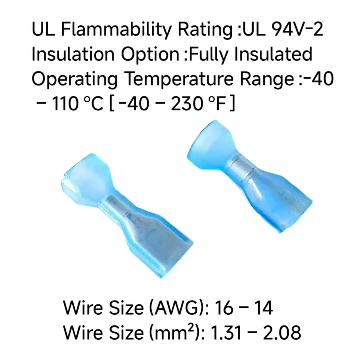 3-520150-2 Quick Disconnect Receptacle, Fully Insulated, 16 – 14 AWG, 1.31 – 2.08 mm² Wire F-Crimp, Straight，Brass