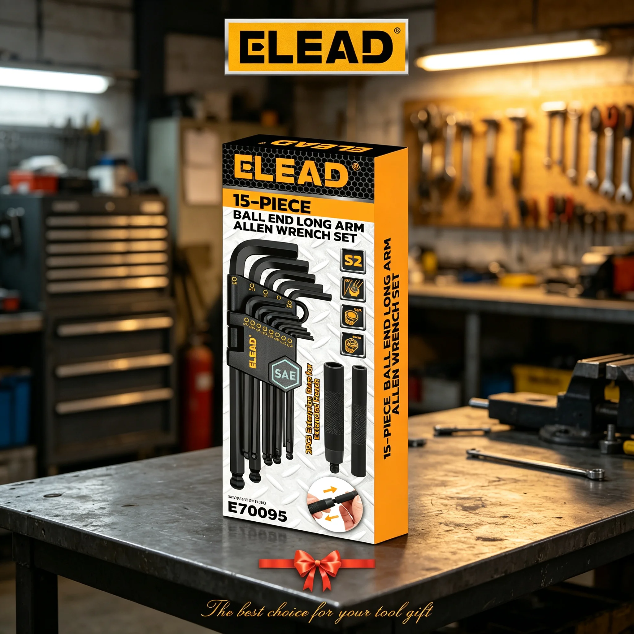 ELEAD 15-teiliger SAE Kugelkopf-Inbusschlüsselsatz 3/64-3/8 Zoll Langer Arm S2 Wärmebehandelter Stahl Sechskantschlüssel-Set mit Verlängerungsstange – Detail 9