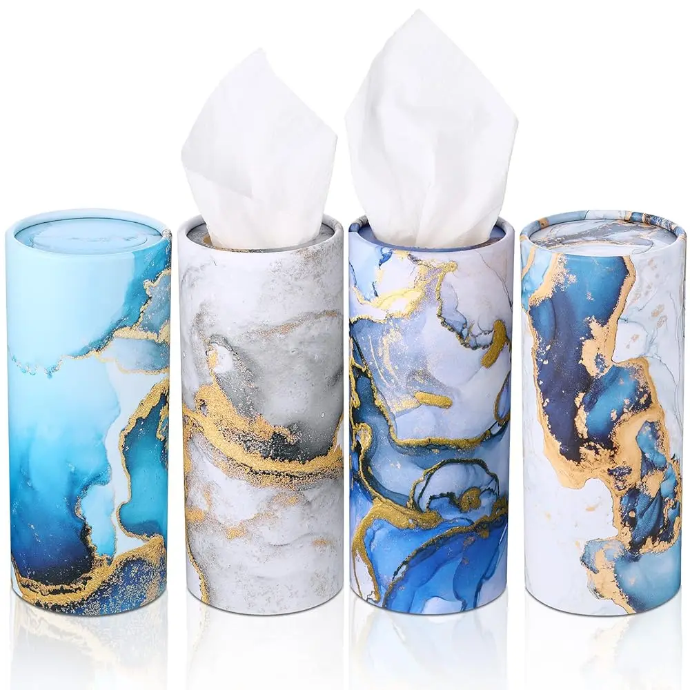 

Набор из 4-х держателей для автомобильных салфеток с круглыми тубусами для салфеток, мраморный принт, дорожные контейнеры для салфеток в машину