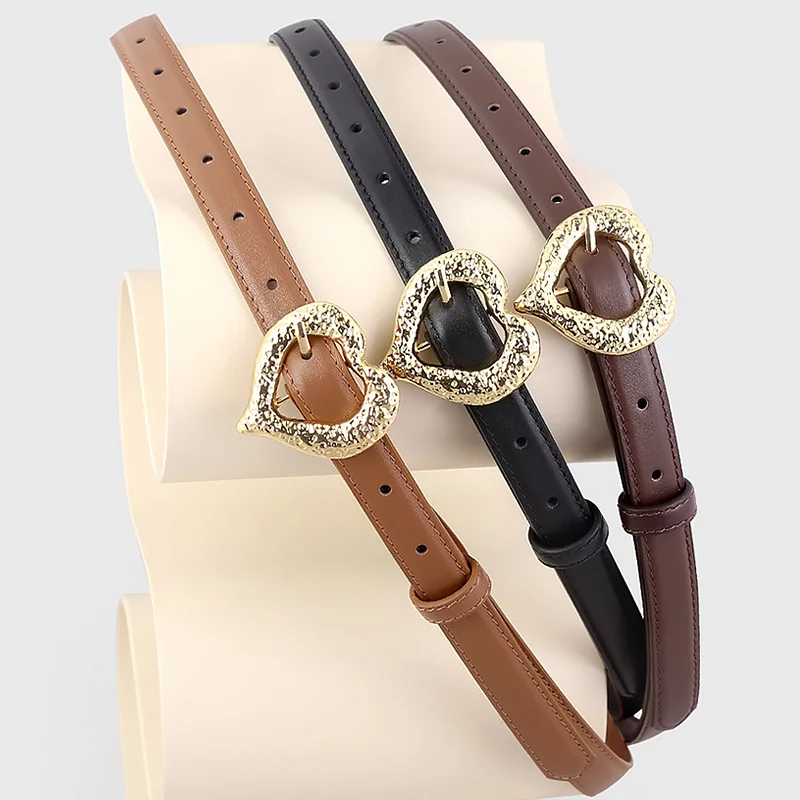 

Women Genuine Leather Belt Love Heart Metal Buckle Waistband Luxury Designer High Quality Fashion Fine Lady Belts New