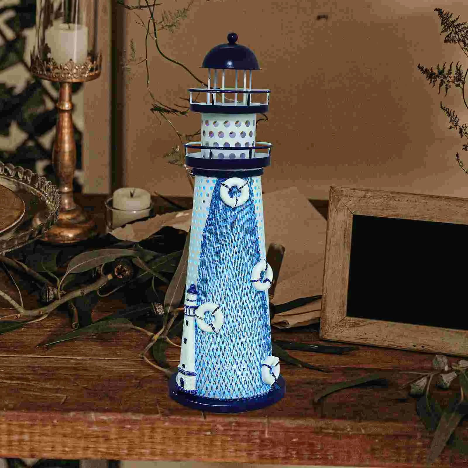 Candelabro de faro oceánico, decoración romántica, lámpara de regalo, luces nocturnas, estudio ornamental de hierro pequeño