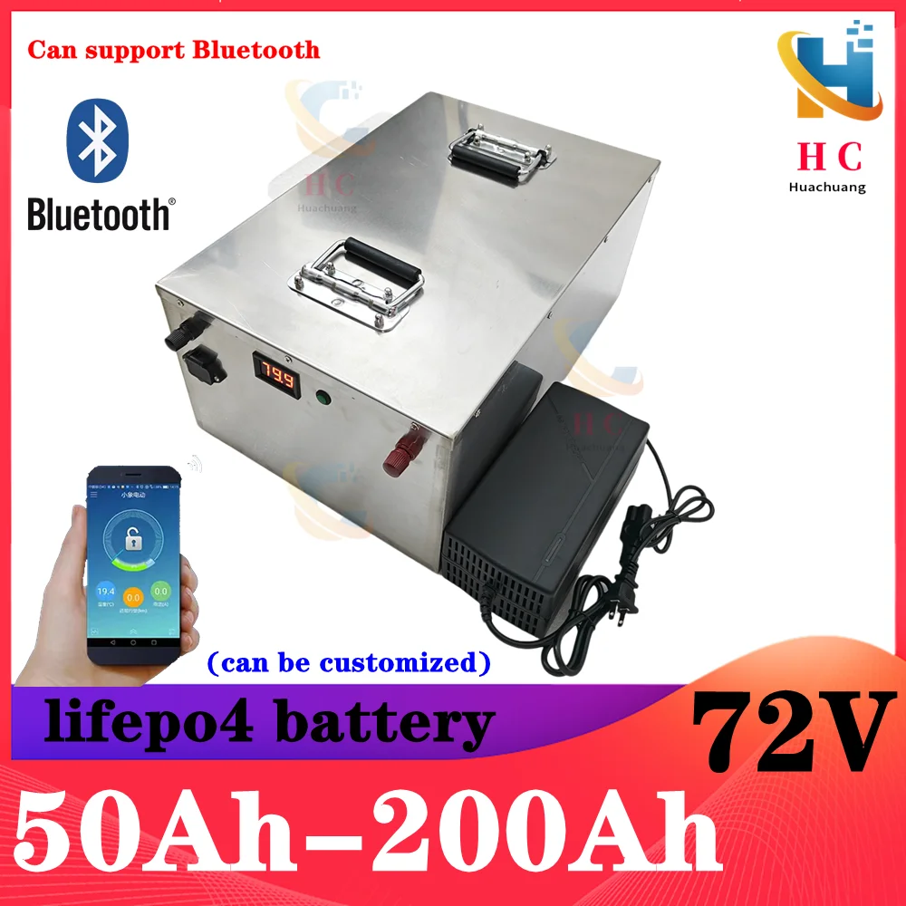 Batterie lifepo4 au lithium 80Ah 72V, 100Ah 200Ah 120Ah 150Ah, BMS, décharge profonde, pour scooter 7000W moto Sicile, avec char