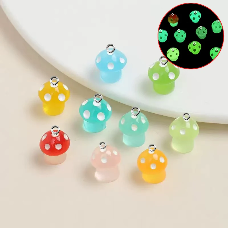 10pcs Luminous Mushroom Charms Resin Pendants For Jewelry Making Accessories DIY Earrings Necklace Keychain