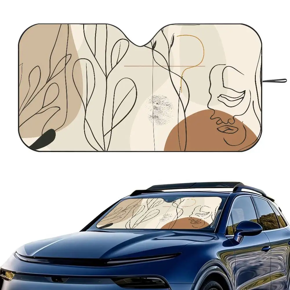 

Минималистичный абстрактный художественный автомобильный солнцезащитный козырек на лобовое стекло, складной трехслойный изоляционный солнцезащитный козырек на присоске, блоки УФ-лучей, солнце