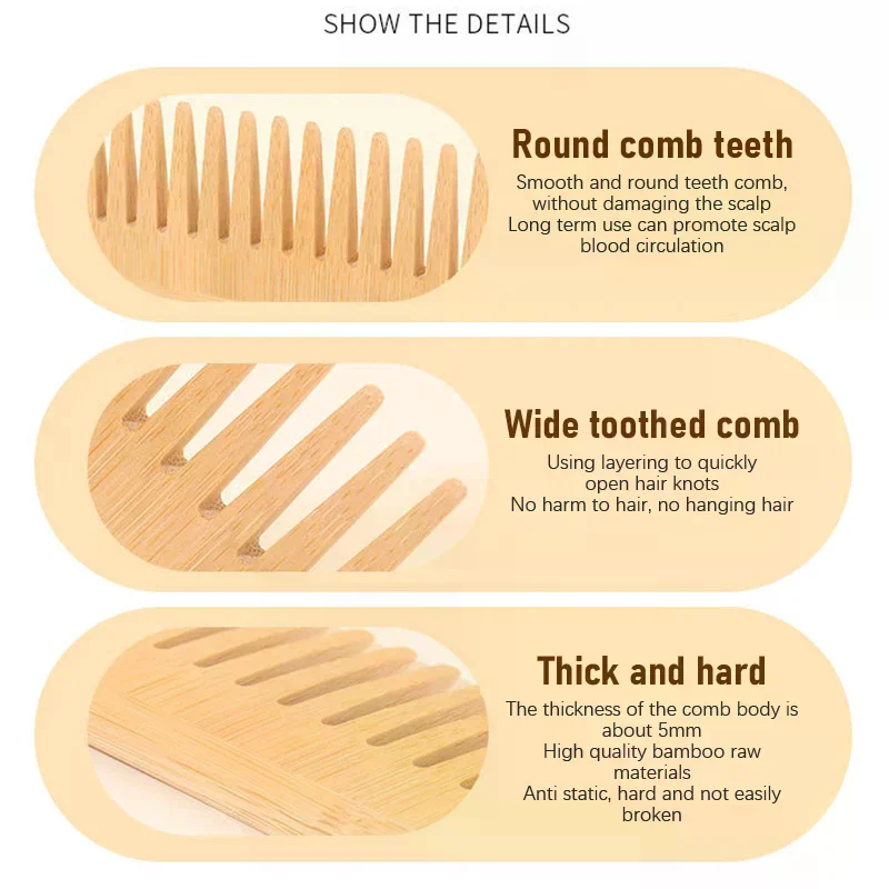 Wide Tooth Comb Hair Brushes Detangling Combs Anti-Static Curly Hair For Women Men Smoothing Massaging Home Salon Use Bamboo