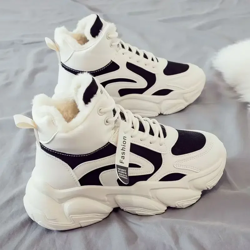 Women's Fluffy Dad Shoes 2025 Winter New Korean Style High Top Sneakers Warmth Comfort Student Friendly Ins Style​