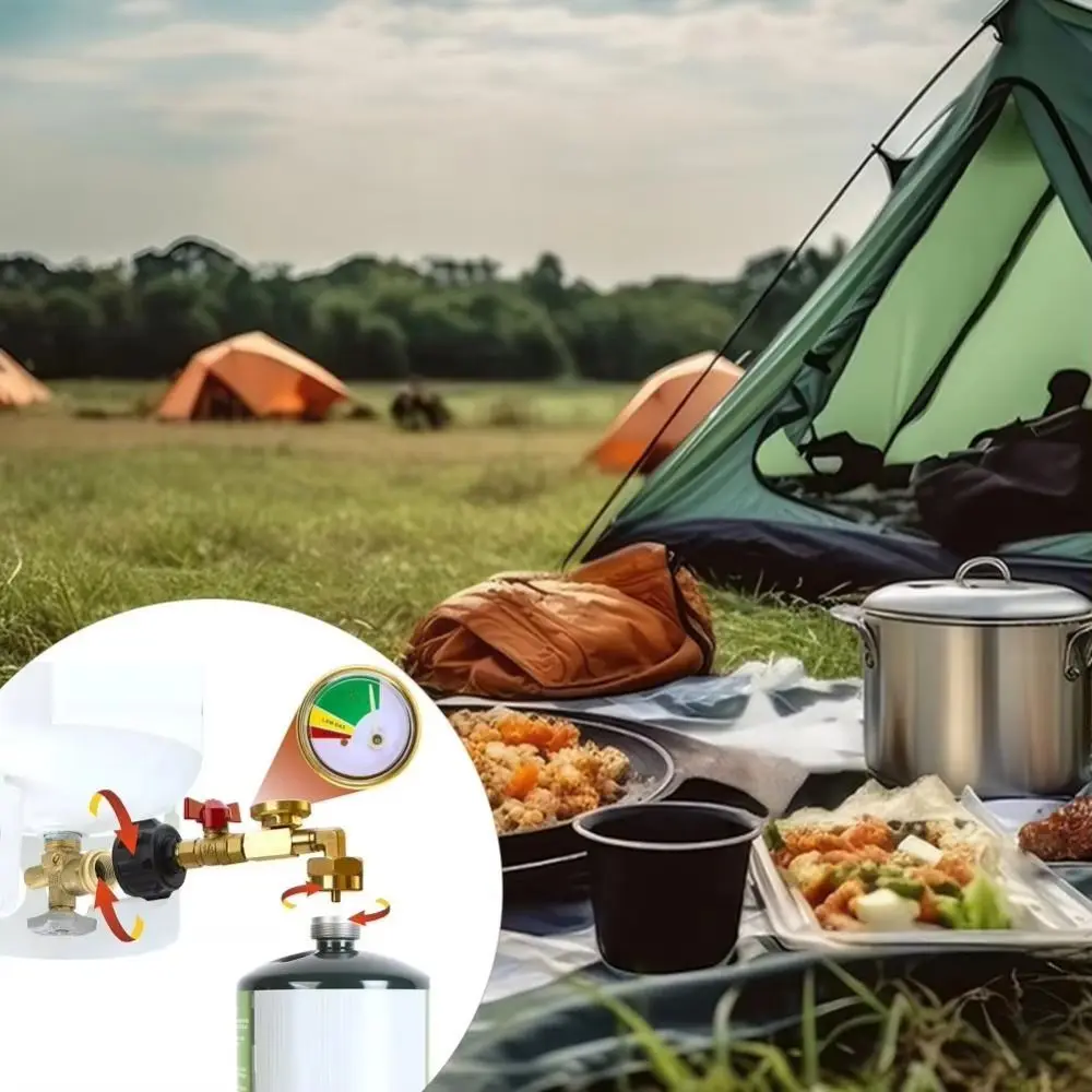 Connettore serbatoio gas regolabile Adattatore di ricarica serbatoio gas antideflagrante a prova di perdite Gomito da 90 gradi Ottone