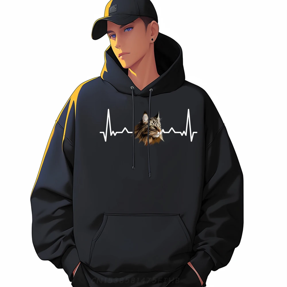 

Maine Coon Heartbeat Funny Maine Coon Cat Lover Hoodie Men Polyester Luxury Clothes Men Holidays