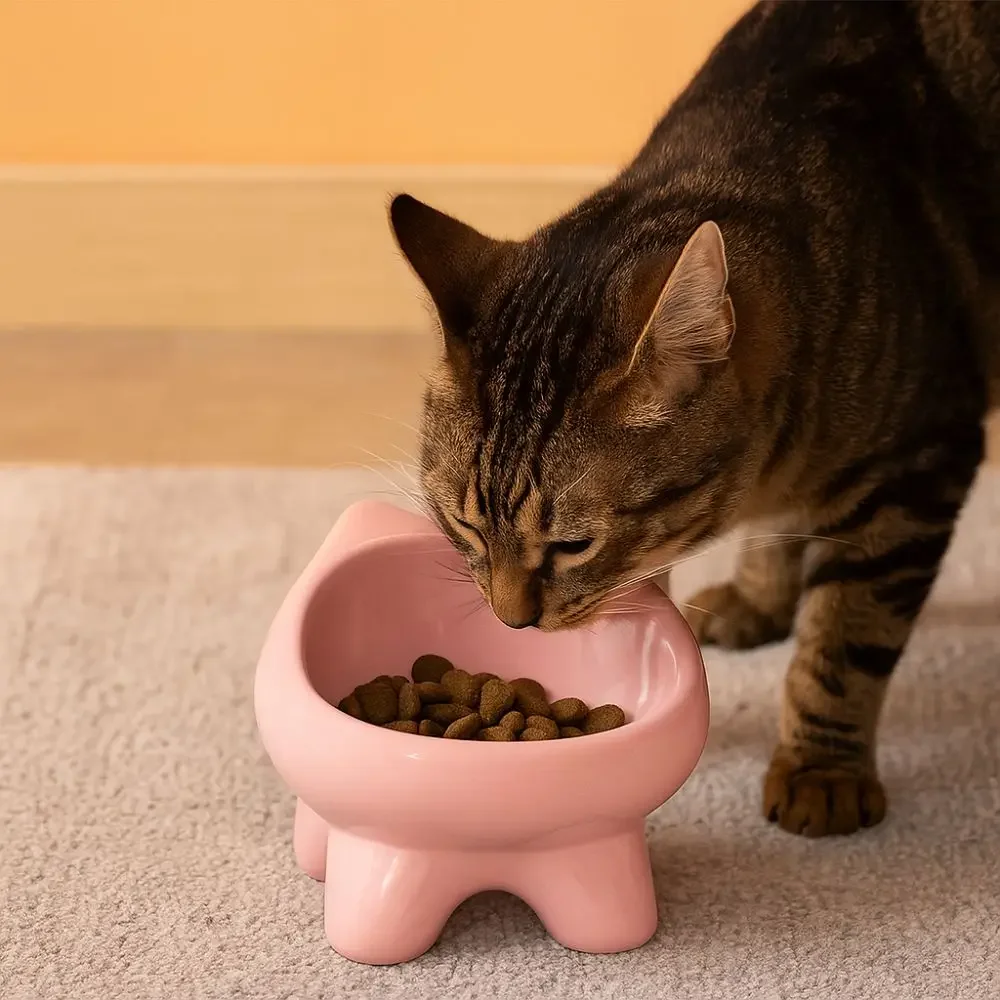 

Bow-Tie High-Leg Cat Bowls Large-Diameter Anti-Slip Ceramic Pet Bowls Neck Protection Cute Pet Food Bowls for Cats and Dogs