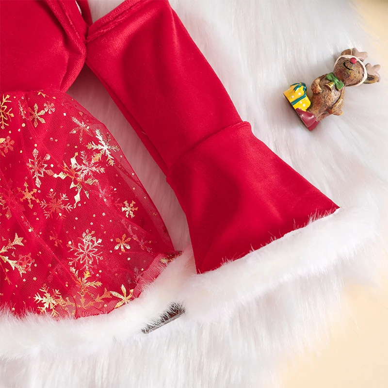 

Зимнее праздничное платье для маленьких девочек, комбинезон в полоску с оленями и рюшами на рукавах, комплект с повязкой на голову с бантом