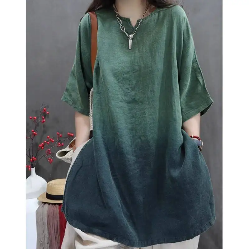 2026 New Tie-dye Retro Oversized Shirt For Women, Loose Fit, Versatile, Unique  mid-sleeve Top Bandage Sexy Midi