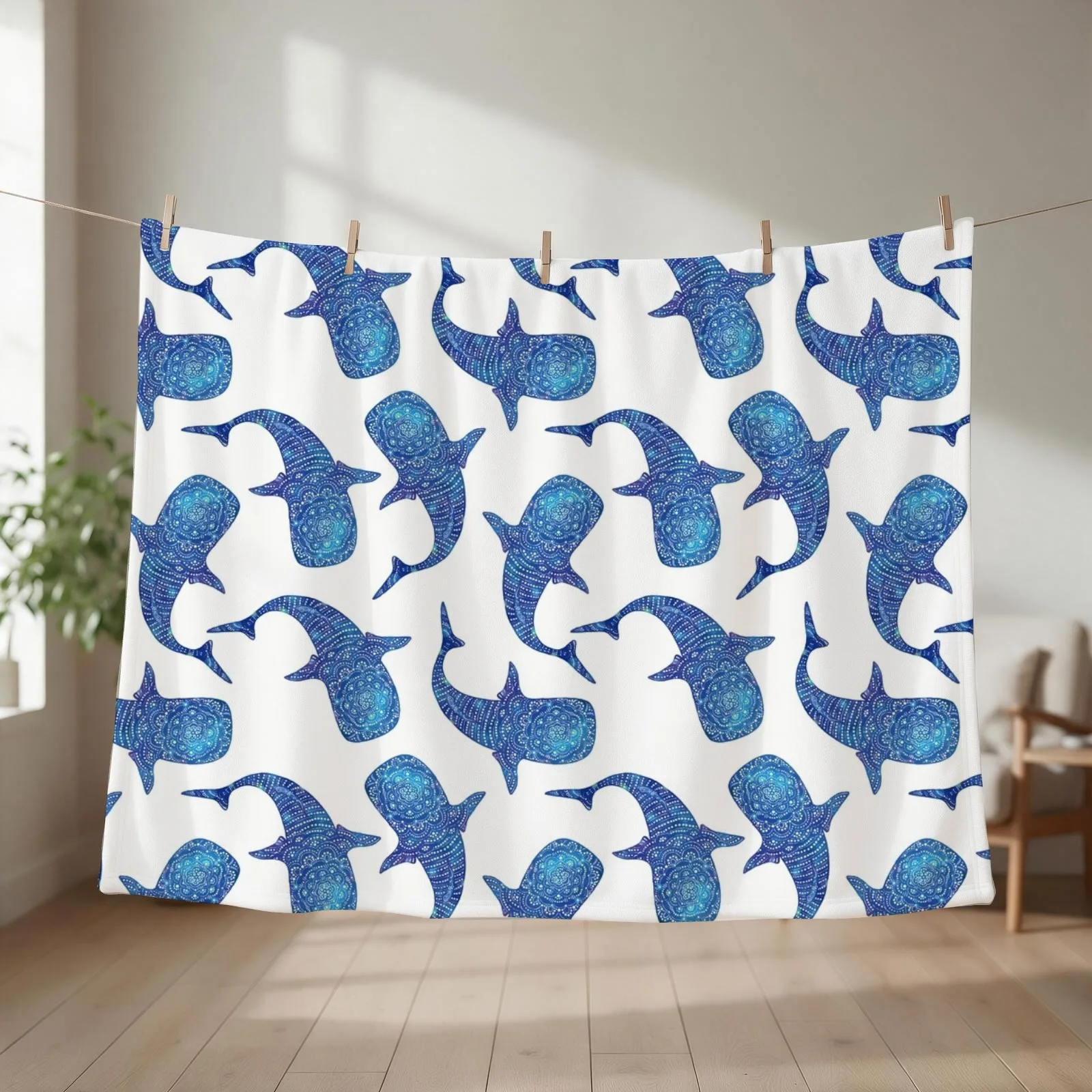 Marokintana - Whale Shark I Throw Blanket couch cozy soft plush fuzzy picnic outdoor blanket