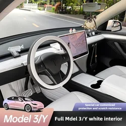 For Tesla Model 3 Model Y  White Interior Center Console Storage Box Steering Wheel Cover Screen Protection Car Accessories