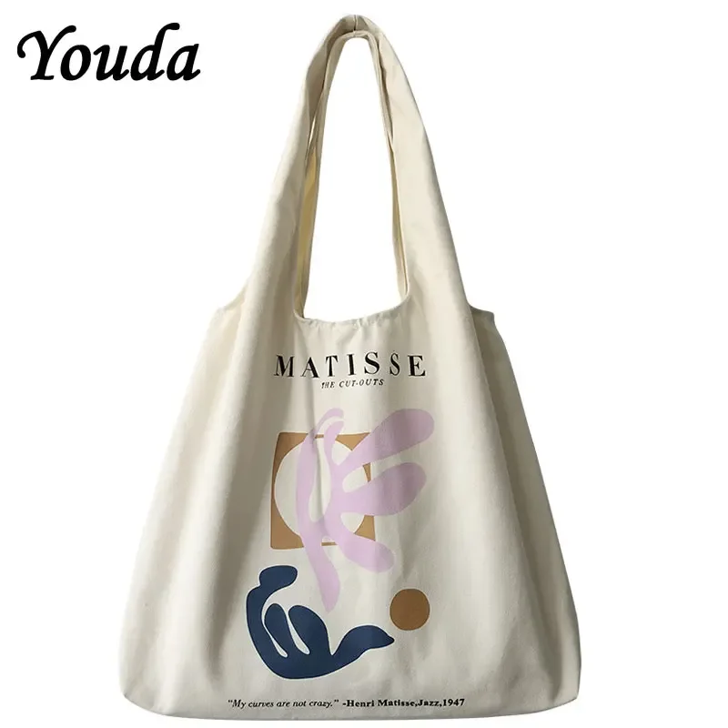 

Youda Retro Literary Canvas Bag Women Shoulder Bags High Capacity Cotton Shopping Pack Shopper Ladies Reusable Handbags New Tote