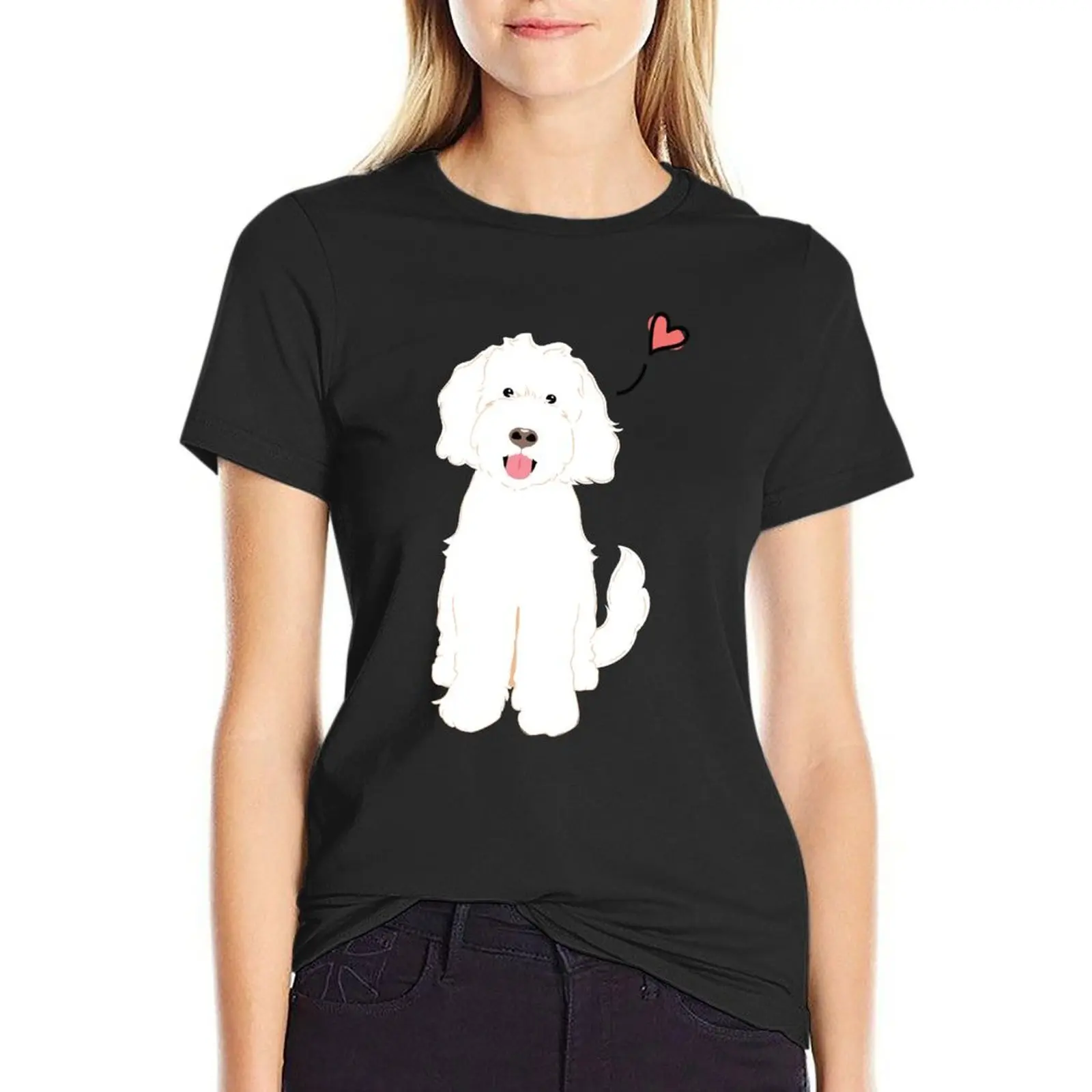 

LOVE White Goldendoodle Dog T-Shirt Blouse graphics cute clothes Woman clothing