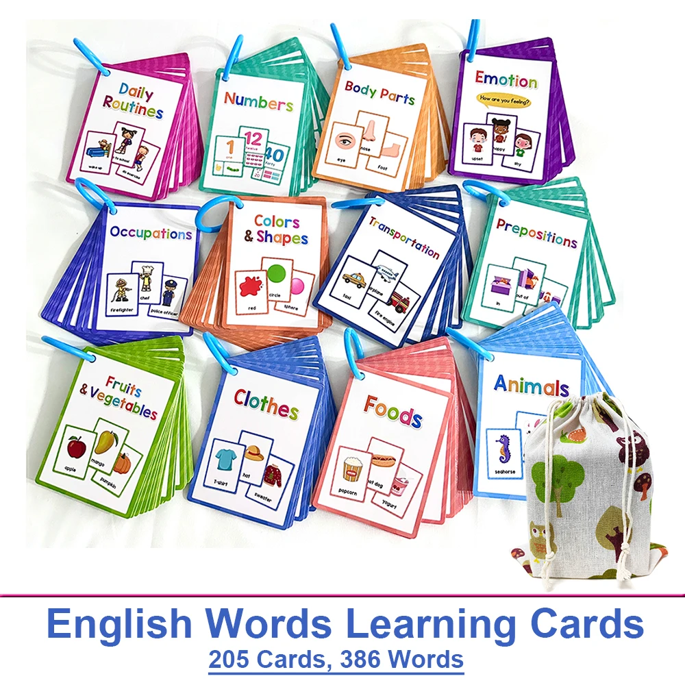 12 Thems Kids Montessori English Words Learning Cards High Frequency Words Vocabulary Building Teaching Aids Classroom Toys