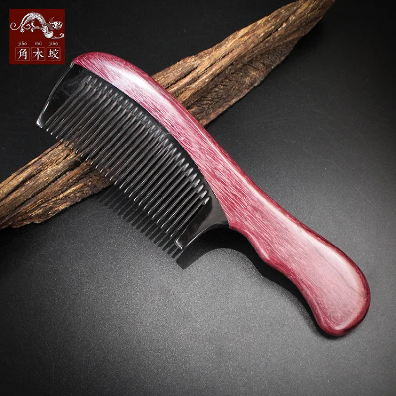 Purple horn comb with buffalo horn handle, handcrafted model