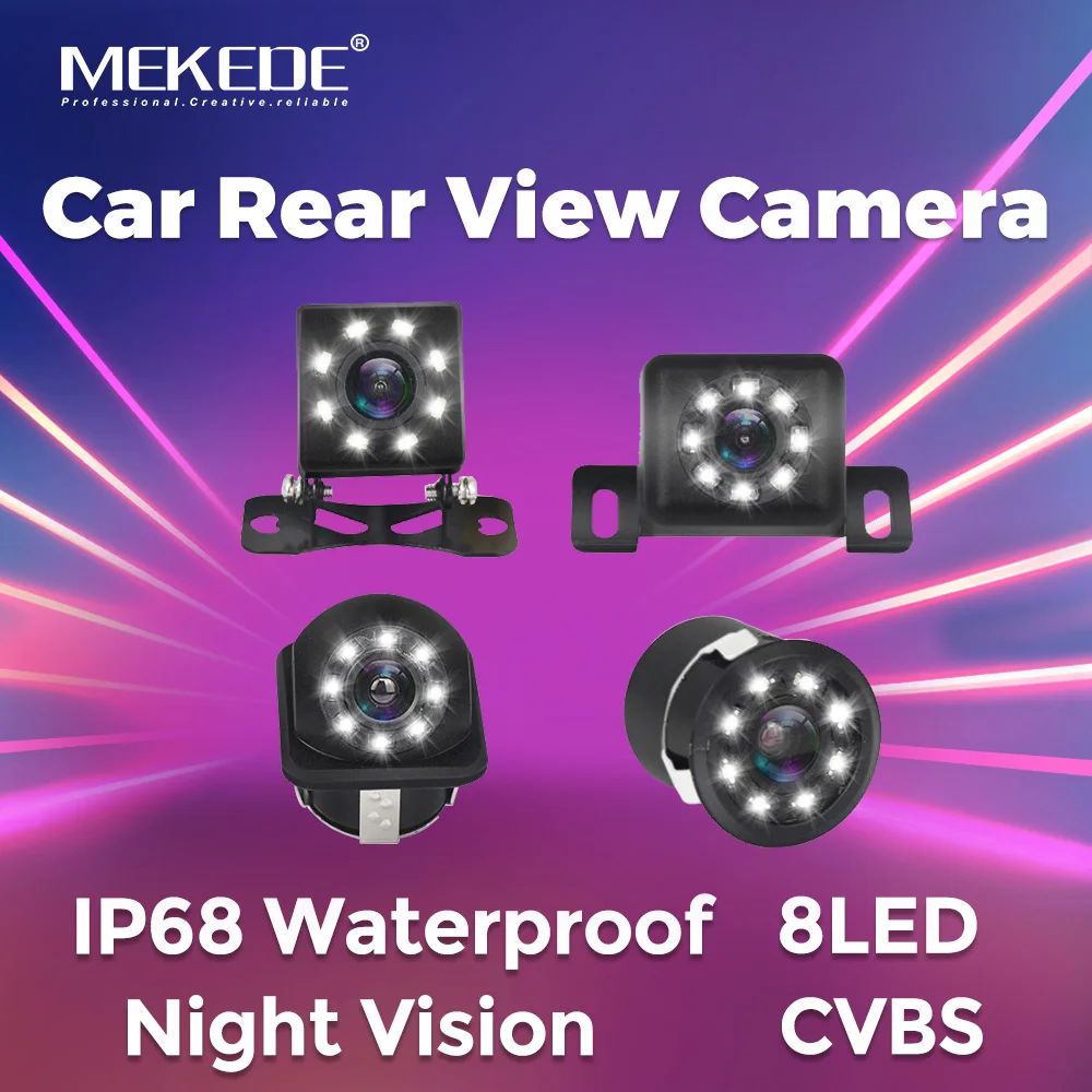 

Автомобильная универсальная камера заднего вида MEKEDE, 8 светодиодов, IP68, водонепроницаемая задняя камера заднего вида, вспомогательная направляющая, 6 м, кабель 12 В, порт CVBS