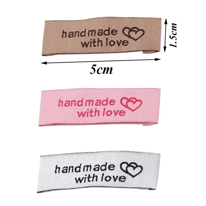 AB46-240 Pieces Personalized Sewing Labels Sew On Clothing Labels Handmade Interlocking Heart Pattern Label Tags