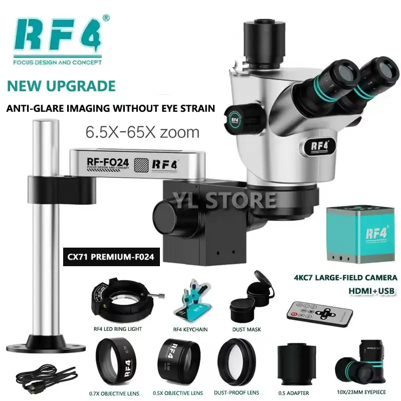RF4 CX71P 6.5-65 Trinocular Stereo Microscope 4K Camera For Phone