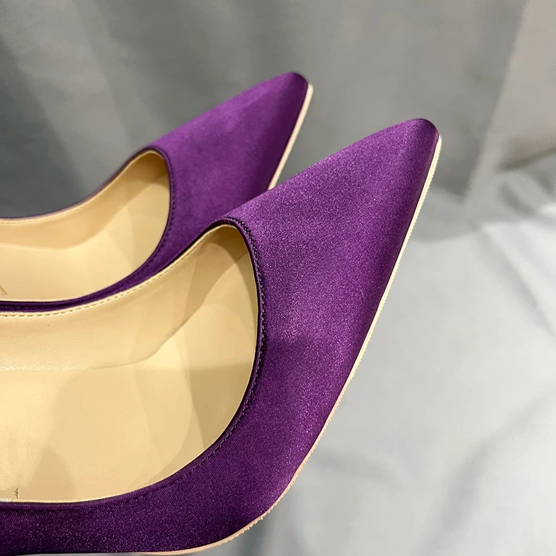 Tikicup Solid Purple Satin Silk Women Pointy Toe High Heel Wedding Bridal Shoes Elegant Ladies Slip On Stiletto Pumps Customize