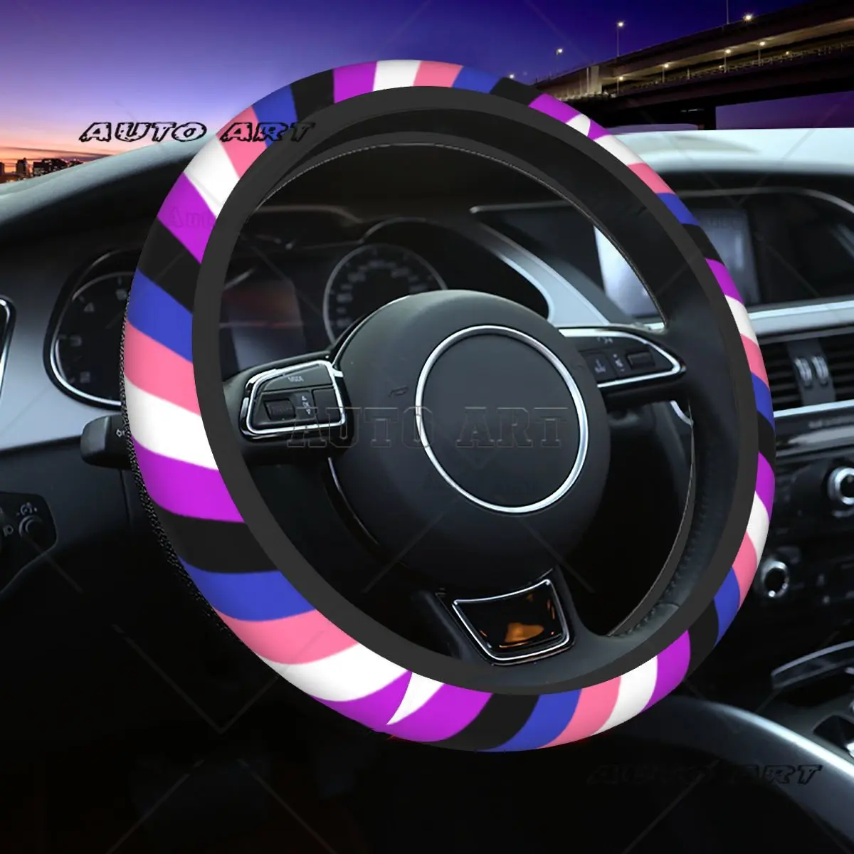 Genderfluid Flag Lgbt Pride Car Steering Wheel Cover 37-38 Rainbow Yaoi Steering Wheel Protective Cover Fashion Car-styling