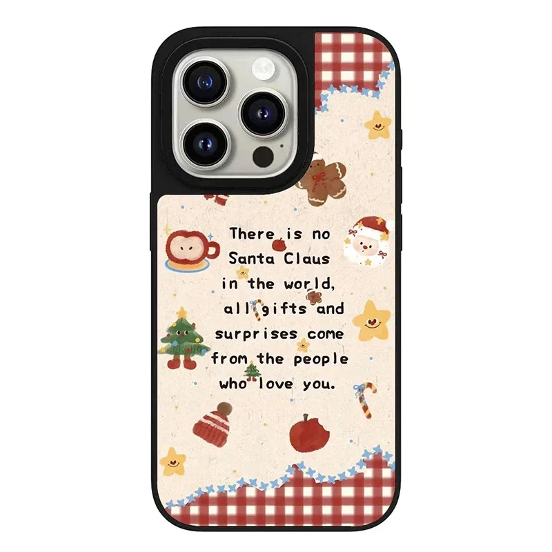 Cartoon Fruit Christmas Black Silver Border Mirror Magnetic Phone Case Cover for IPhone 12 13 14 15 16 Pro Max Case