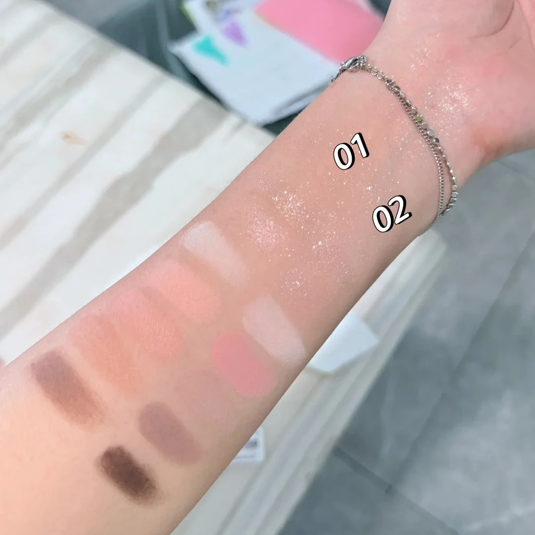 Flower Knows Strawberry Cupid Face Makeup Palette 7 Color Highlighter Glitter Eyeshadow Waterproof Long Lasting