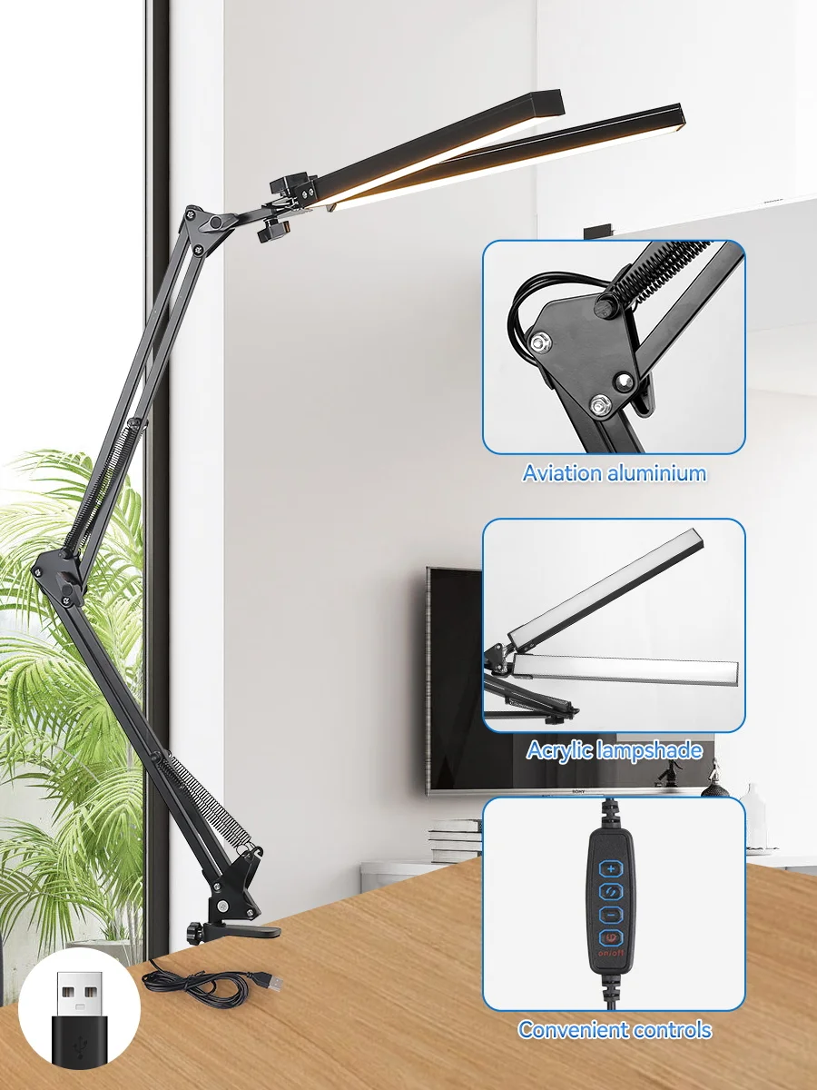 LED Desk Lamp 360 ° angle adjustment with3 colors dimming remote control Folding Reading Desk Lamp eye protection